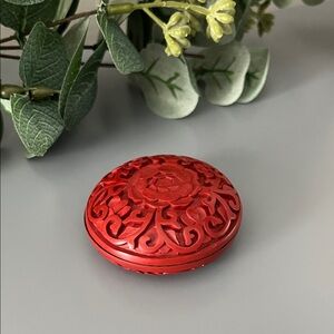 Vintage Cinnabar Red Carved Lidded Decorative Box 1970’s